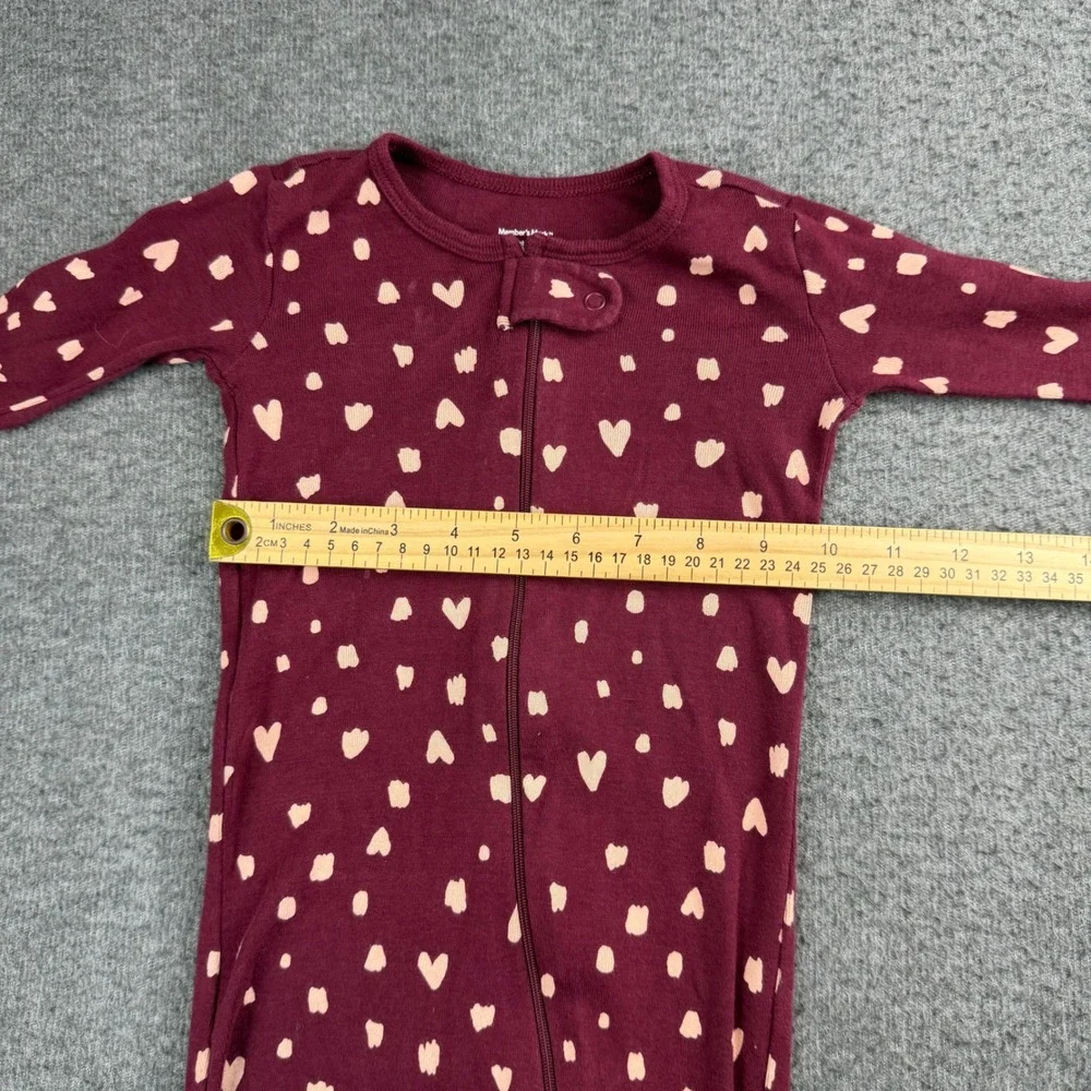 Member's Mark Sleep & Play Kids 24M Burgundy Heart Print‎ Footed Pajamas